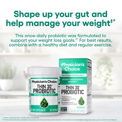 Physician's CHOICE Probiotics for Weight Management & Bloating, 30ct | 6 Probiotic Strains, Prebiotics, Cayenne, & Green Tea for Gut Health, Bloating Relief, & Weight Management for Women & Men