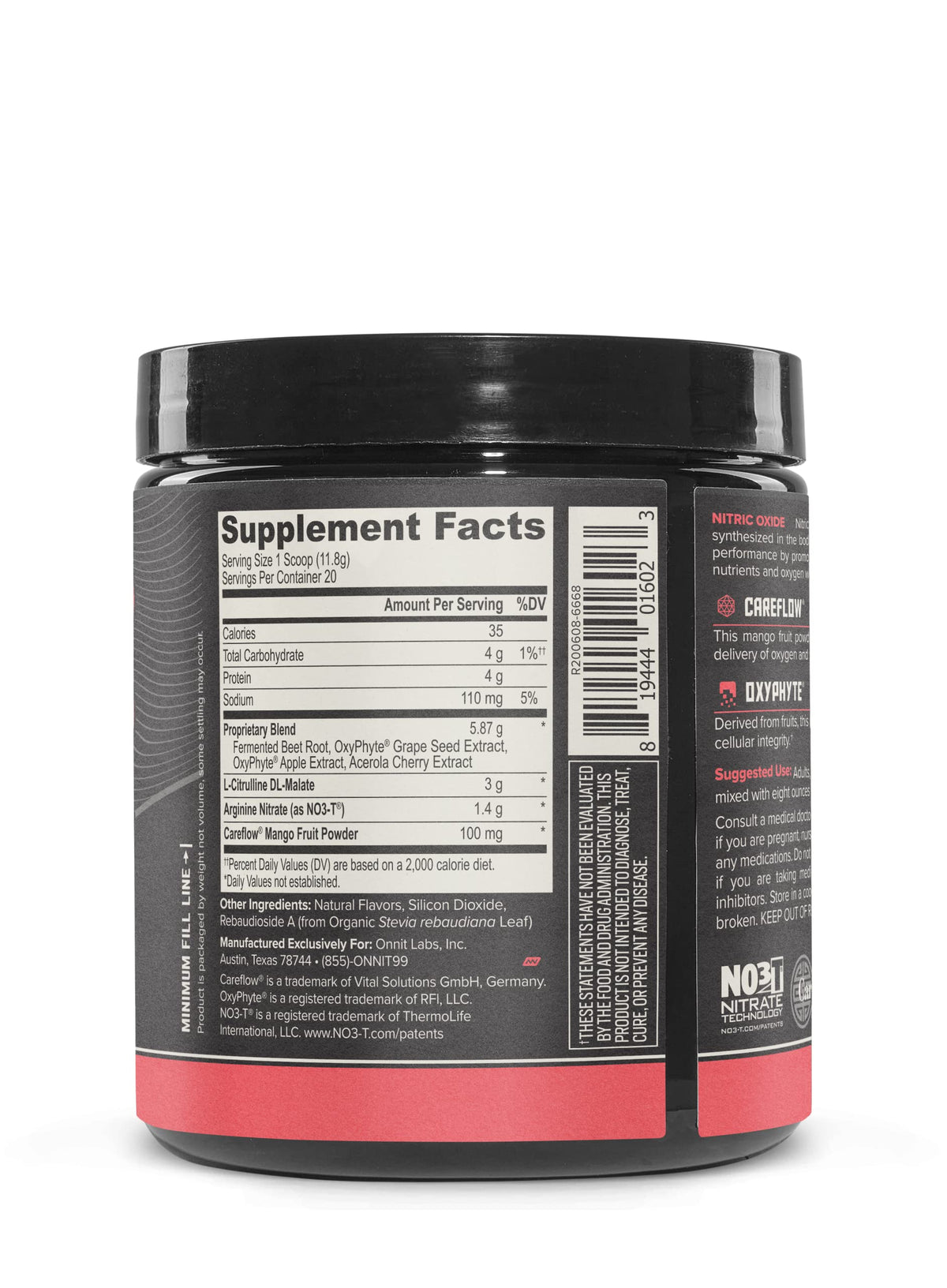 ONNIT Total Nitric Oxide - Caffeine Free Pre Workout Powder w/ Beet Root, L Arginine