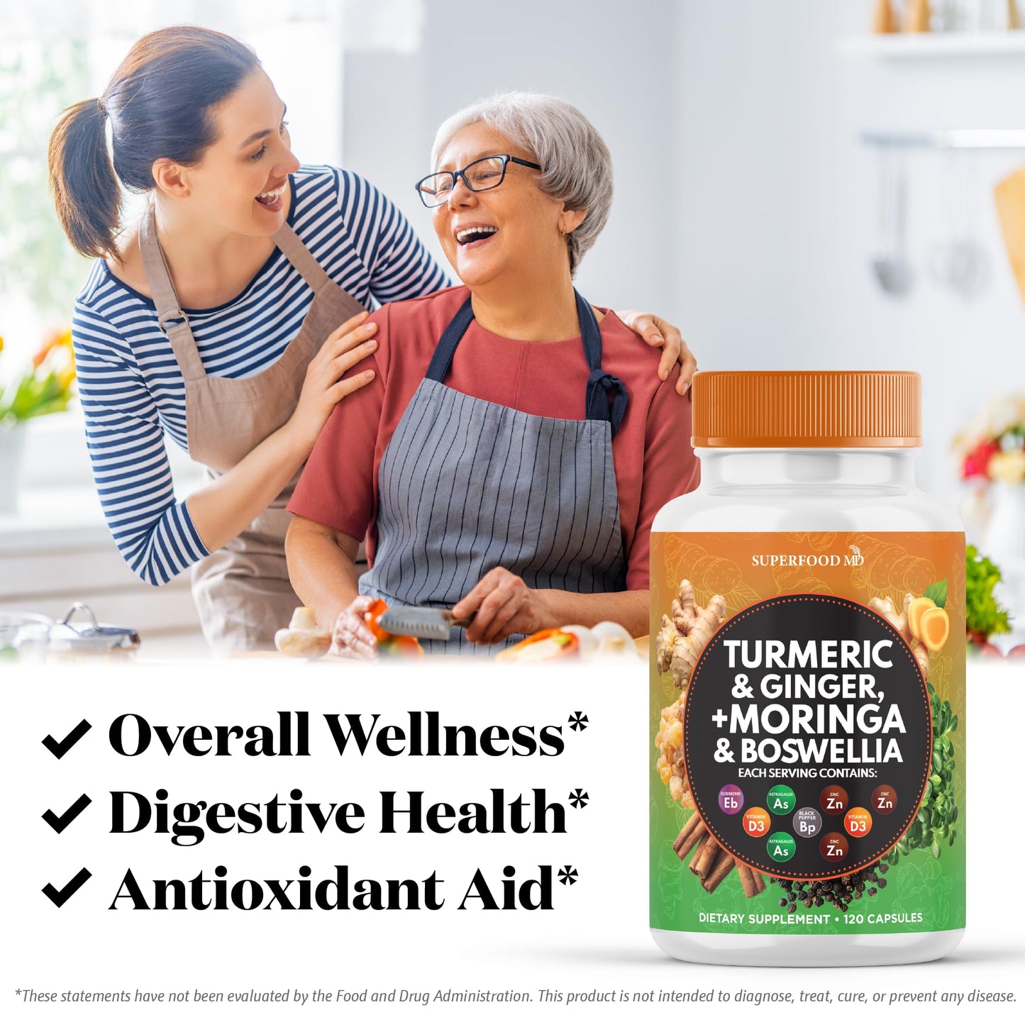 Turmeric Moringa Supplement | Ginger, Boswellia, Saffron, Holy Basil- Joint Support Supplement for Women and Men with Ceylon Cinnamon, Quercetin, Tart Cherry- 240 Count