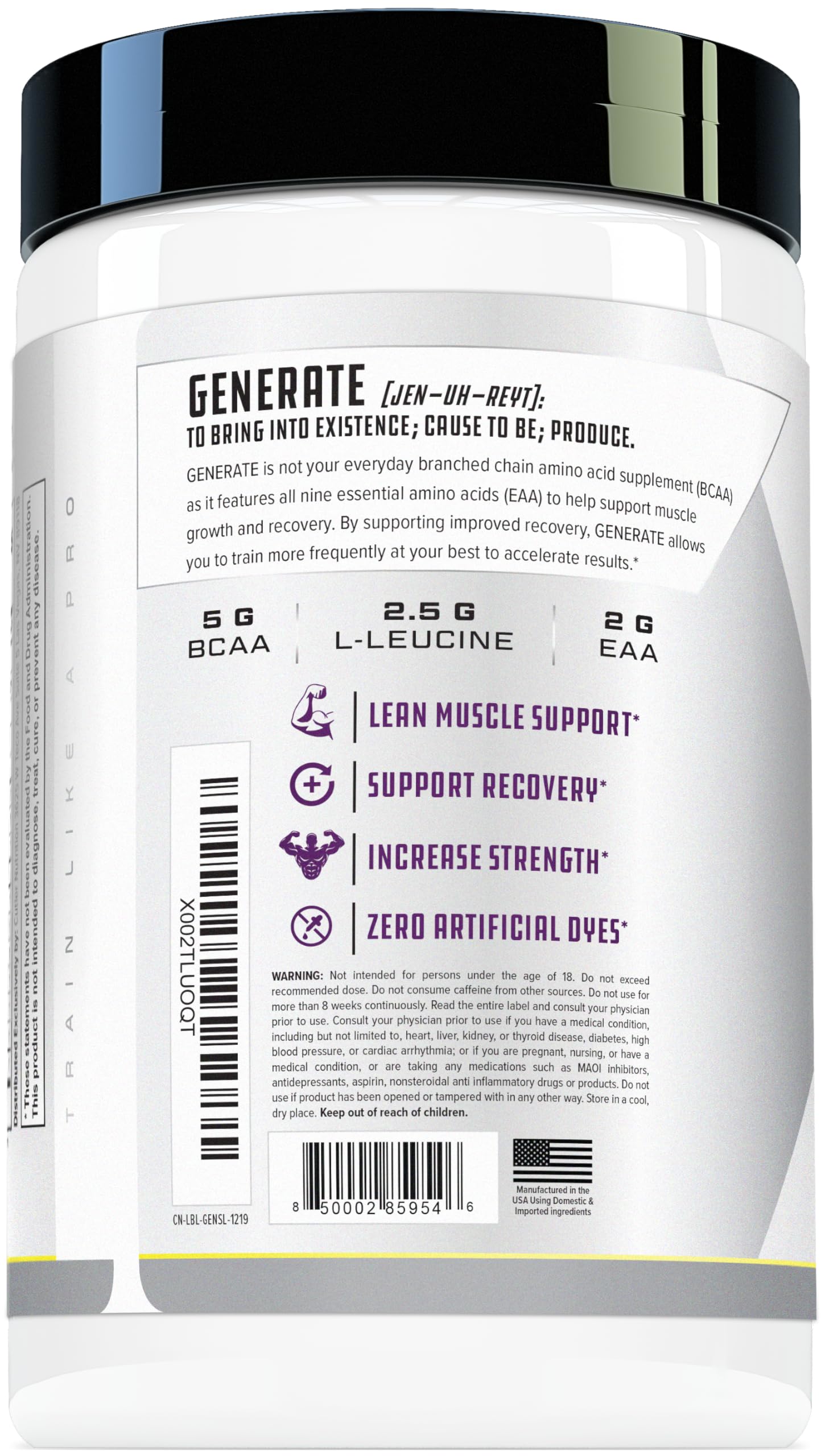 Cutler Nutrition Generate Sour Rainbow Candy BCAA EAA Powder, 30 Servings | 12.95 oz | 5g BCAAs and 2g EAAs per serving for post-workout recovery, hydration, lean muscle support and protein synthesis