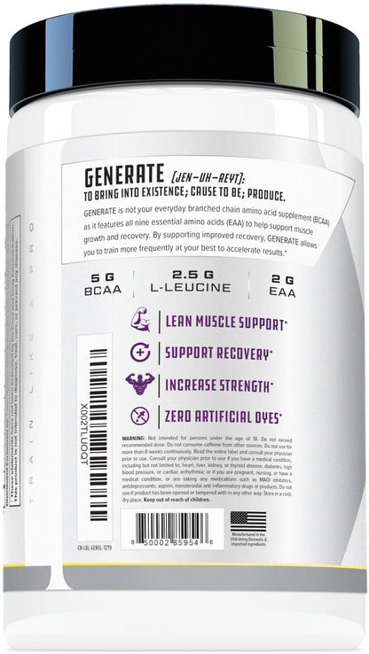 Cutler Nutrition Generate Sour Rainbow Candy BCAA EAA Powder, 30 Servings | 12.95 oz | 5g BCAAs and 2g EAAs per serving for post-workout recovery, hydration, lean muscle support and protein synthesis