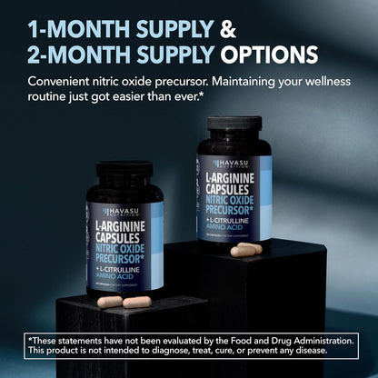 L-Arginine and L-Citrulline for Men, Nitric Oxide Support, 30 Servings | L Arginine 1000mg Capsules with L Citrulline and Tart Cherry, Performance Supplement for Men's Health, Vegan, 60 Count