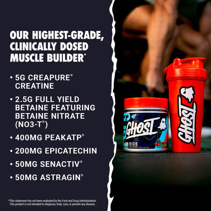 GHOST Size Muscle Builder Dietary Supplement - Cherry Limeade, 30 Servings – Support Muscle Growth & Strength Building for Men & Women - Creatine & Betaine - Free of Sugar & Gluten