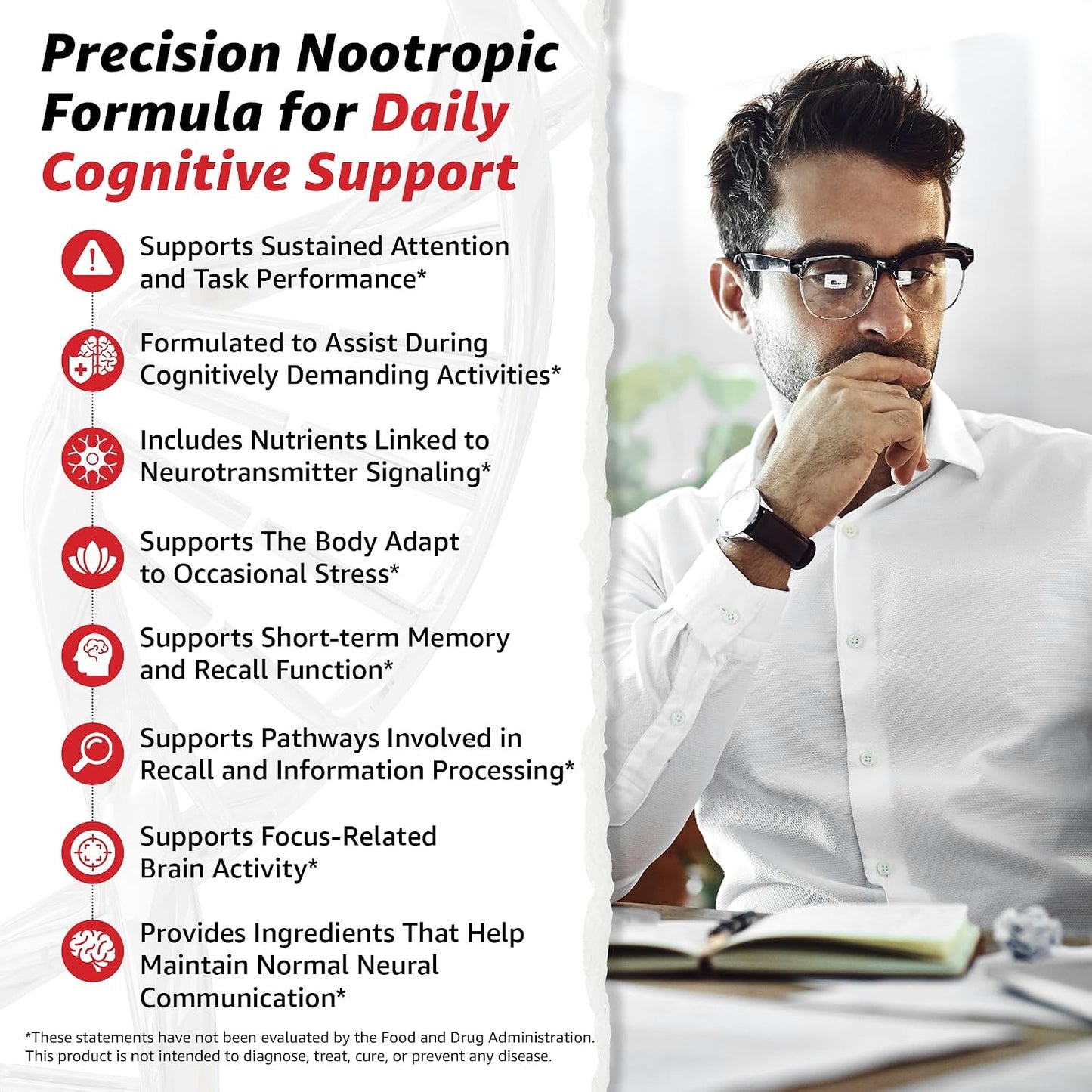 10X Health Focus Supplement - 60 Capsules | Brain Supplements for Memory and Focus: Rhodiola Rosea & Huperzine A, Memory Support, 60 Capsules, Non-GMO
