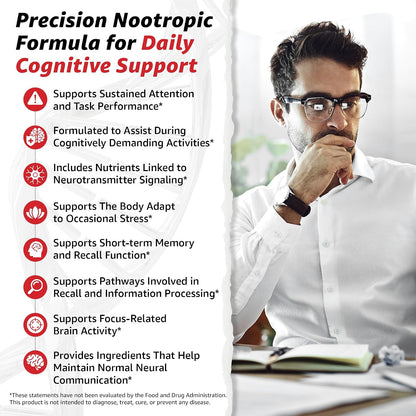 10X Health Focus Supplement - 60 Capsules | Brain Supplements for Memory and Focus: Rhodiola Rosea & Huperzine A, Memory Support, 60 Capsules, Non-GMO