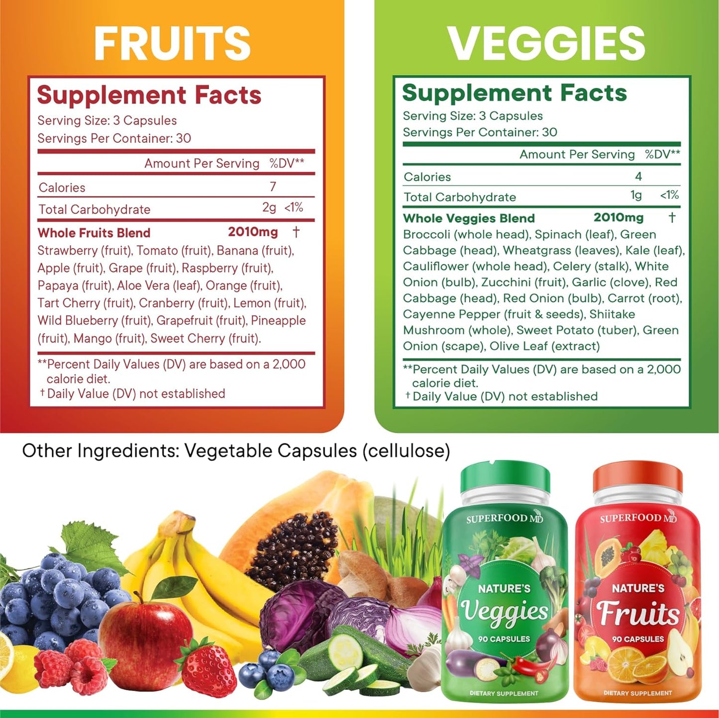 Superfood MD Fruits & Veggies Supplement - Whole Food Natural Superfoods - with Beta Carotene - Soy Free- 90 Count (Pack of 2)