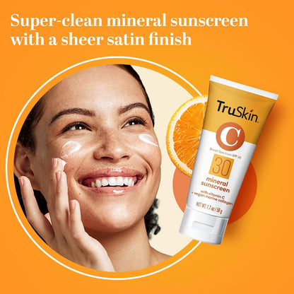 TruSkin SPF 30 Mineral Face Sunscreen with Zinc Oxide, 1.7 fl oz | With Squalane, Vitamin C and Marine Collagen for broad spectrum protection and comfortable daily wear on sensitive skin