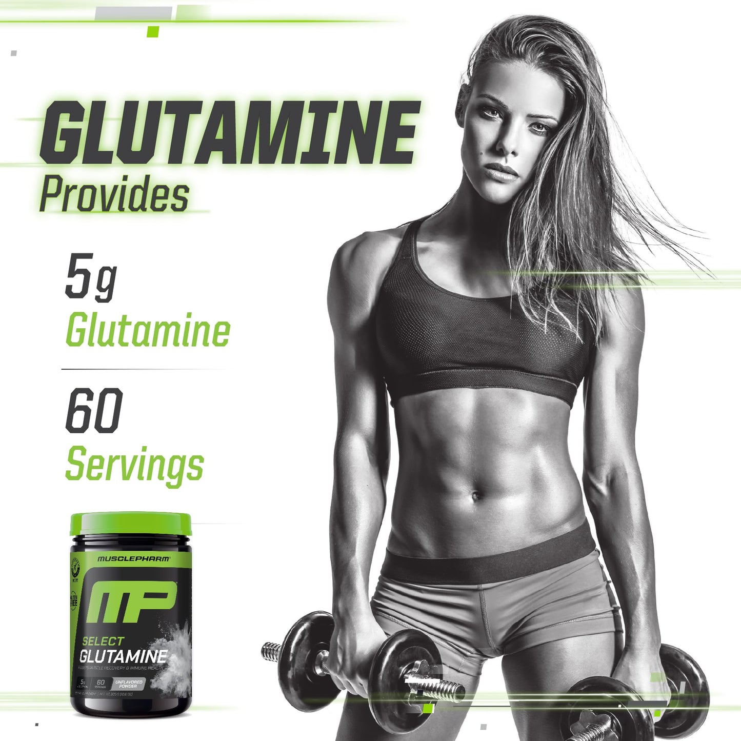 MusclePharm Glutamine, Pure L-Glutamine Powder Supplement for Post Workout Muscle Recovery, Energy & Gut Health, 5g L Glutamine Powder per Serving, Gluten-Free, Unflavored, 60 Servings