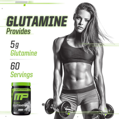 MusclePharm Glutamine, Pure L-Glutamine Powder Supplement for Post Workout Muscle Recovery, Energy & Gut Health, 5g L Glutamine Powder per Serving, Gluten-Free, Unflavored, 60 Servings