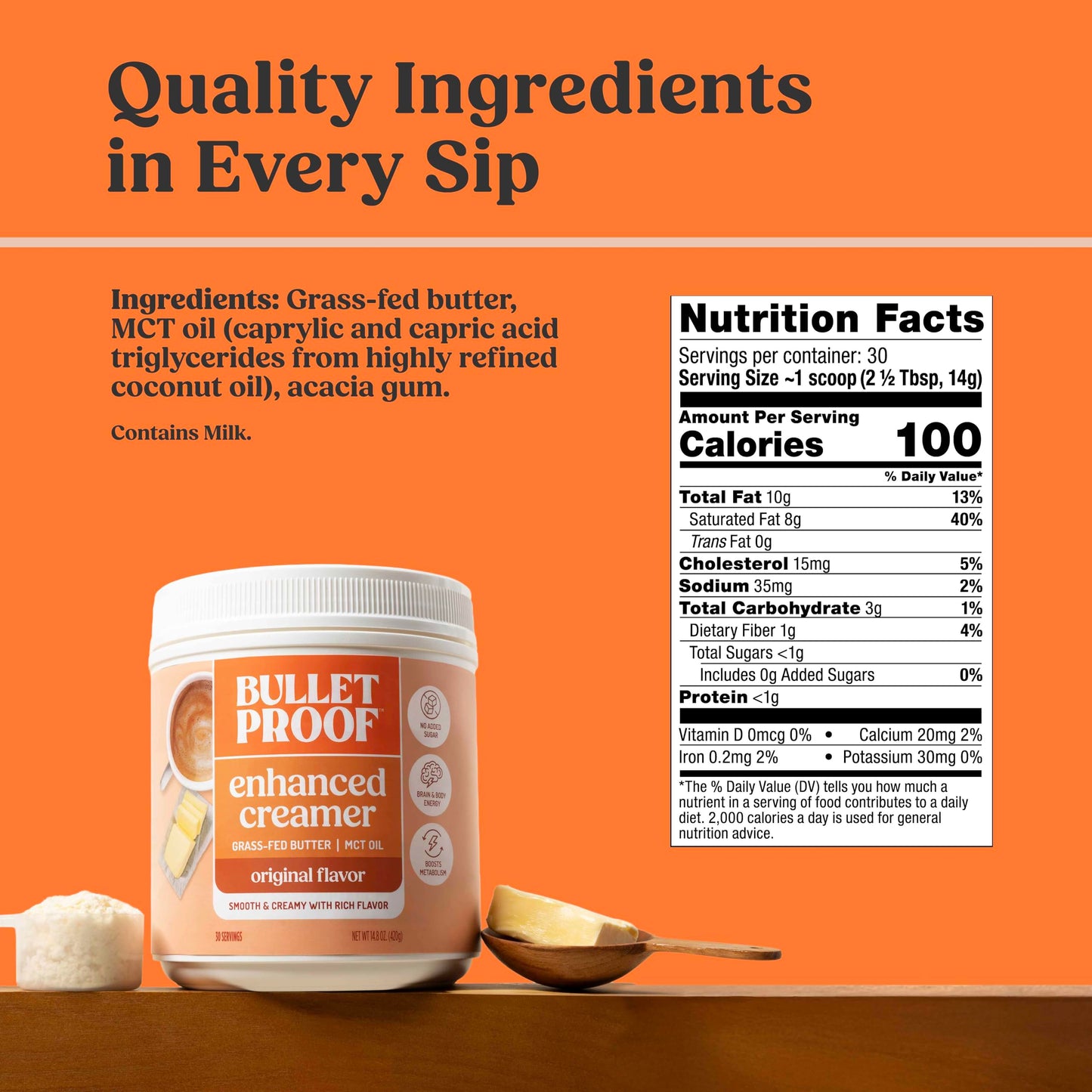 Bulletproof Original Creamer, 14.8 Ounces, Keto Coffee Creamer with MCT Oil and Grass-Fed Butter, Supports Brain Function