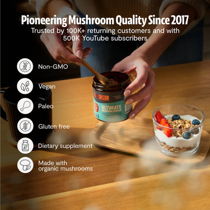 Premium Organic Mushroom Coffee – 12:1 Fruiting Body Extract – 29% Beta-Glucans – Smooth Tasting, 3rd-Party Tested for Clean Energy, No Jitters, Focus, Immune Support (15 Servings)