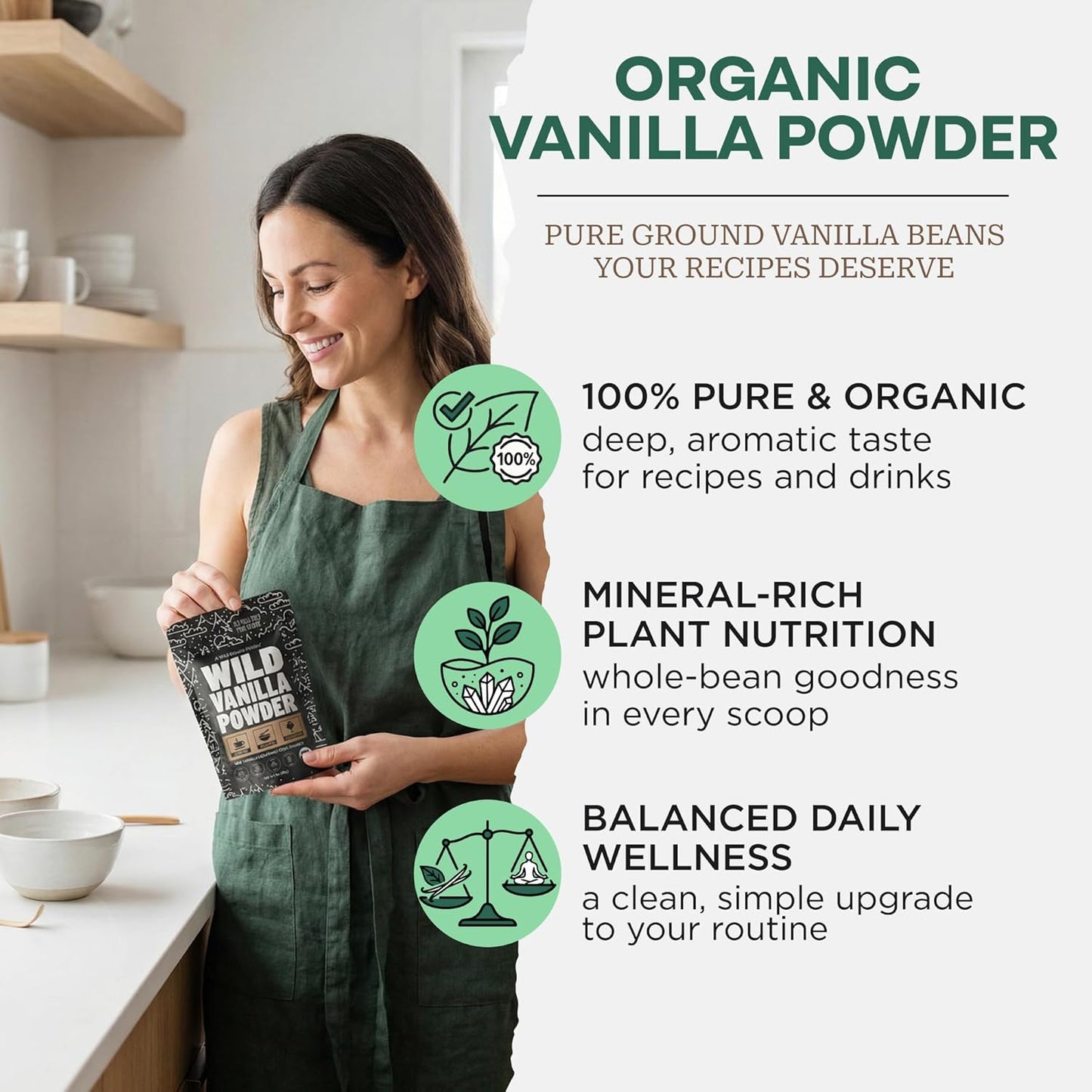 Wild Foods Organic Vanilla Bean Powder - All Natural Pure Vanilla from Madagascar - For Baking Cooking Coffee Flavoring & Smoothies - Unsweetened Gluten Free Non GMO Superfood (1 ounce)