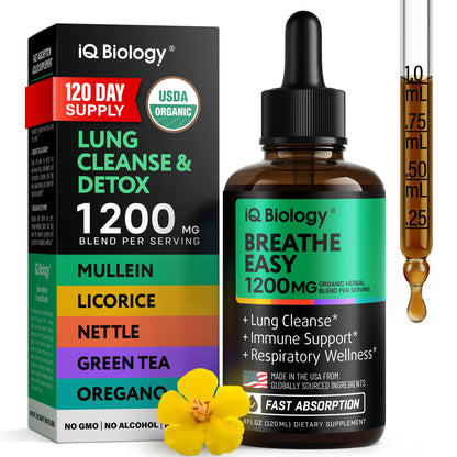 Mullein Drops for Lungs - USDA Organic Mullein Leaf Extract Supplement, 2oz | Supports Respiratory & Immune Health, Mucus Comfort*