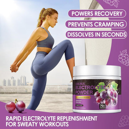 Sugar Free Electrolyte Powder Grape Flavor 70 Servings Refreshing Hydration with Potassium, Sodium & Magnesium Gluten-Free, Ideal for Athletes