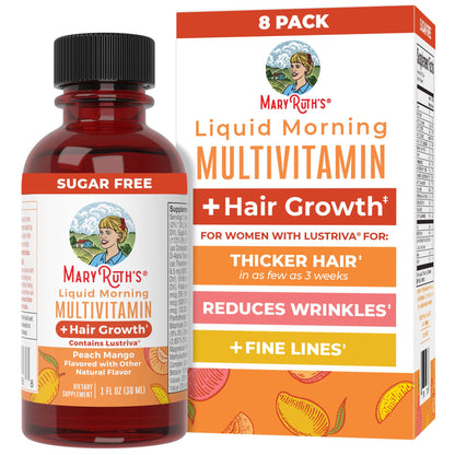 MARYRUTH'S Liquid Multivitamin + Hair Growth | Clinically Tested in Women for Thicker Hair & Facial Wrinkles | Biotin 10000mcg | Lustriva Hair Growth Supplements | Skin Care | Ages 18+ | 15.22 Fl Oz