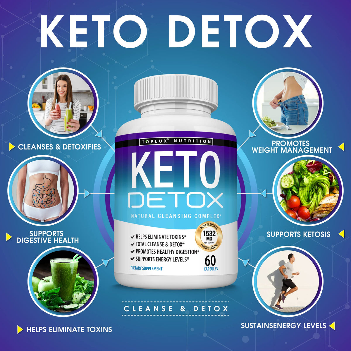 Toplux Keto Detox Pills Advanced Cleansing Extract – 1532 Mg Natural Acai Colon