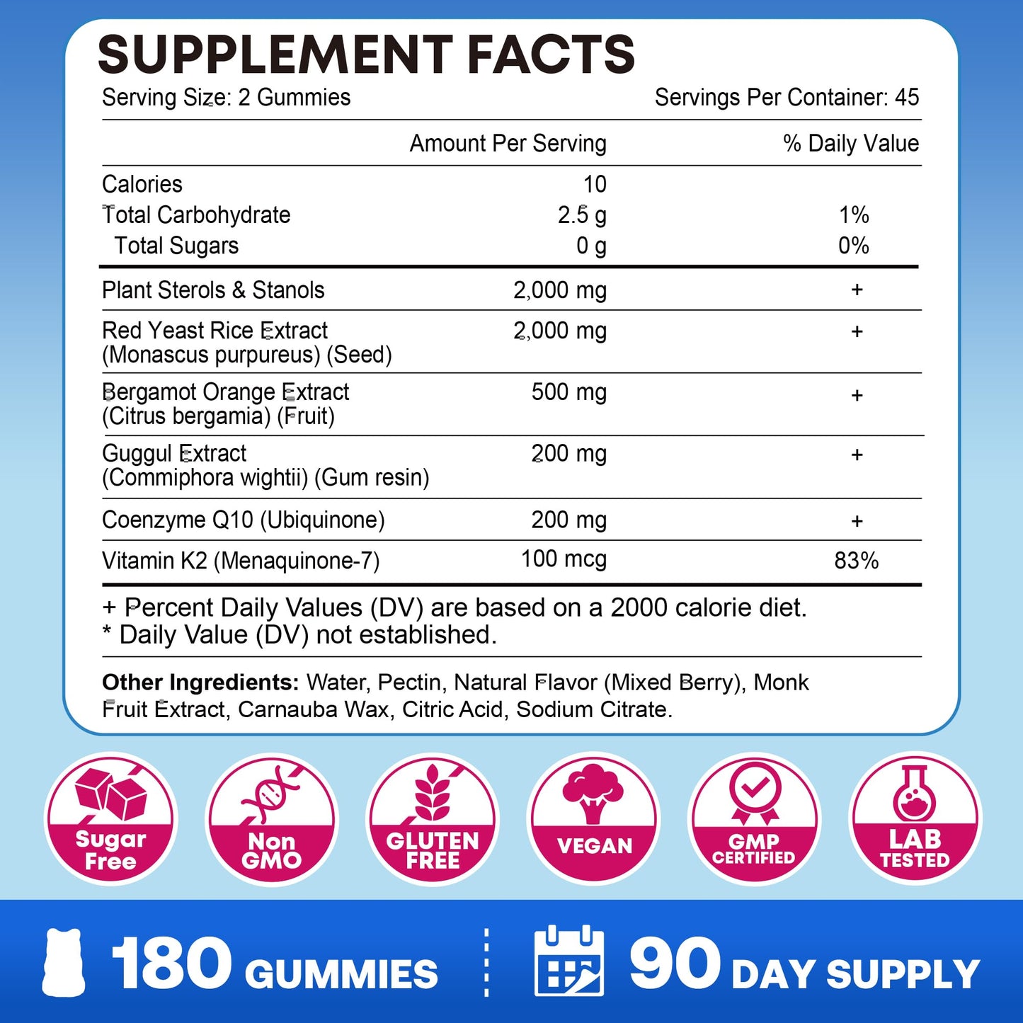 Cholesterol Lowering Supplements Gummies, Cholesterol Gummies with Plant Sterols & Stanols, Red Yeast Rice, Lower Cholesterol Naturally – Vegan, Non-GMO, Mixed Berry Flavor, 90Ct