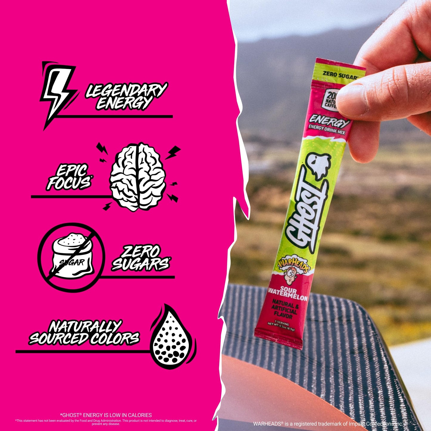 GHOST Sugar-Free Energy Drink Packets, Welch's Grape - 200mg of Natural Caffeine, Daily Vitamins & More, No Artificial Colors - Pre-Workout Energy Drink Mix - 24 On The Go Sticks