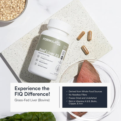 Formula IQ - Beef Liver IQ - Beef Liver Capsules - Supports Energy Production - Natural Iron, Copper, Vitamin A, & Vitamin B - High Absorption - 120 Capsules
