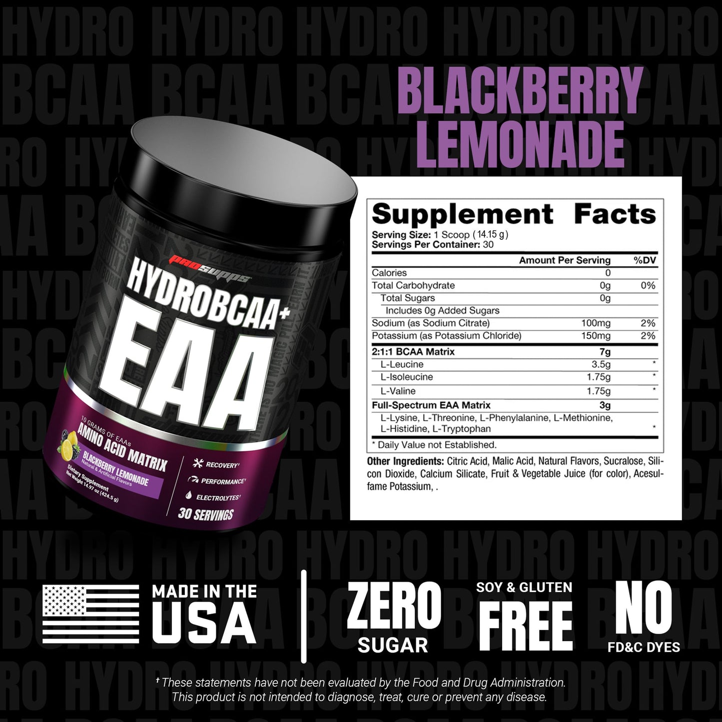 ProSupps HydroBCAA Essential Amino Acids Powder, BlackBerry Lemonade - Workout Supplement with BCAA, EAAs & Electrolytes for Hydration & Recovery - Stimulant-Free, Soy & Gluten-Free - 30 Servings