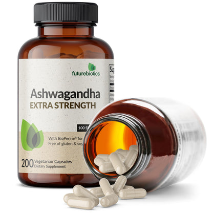 Futurebiotics Ashwagandha Extra Strength Stress & Mood Support 100 Capsules | Vegetarian, Non-GMO, Gluten-FREE, Soy-FREE, BioPerine for High Absorption