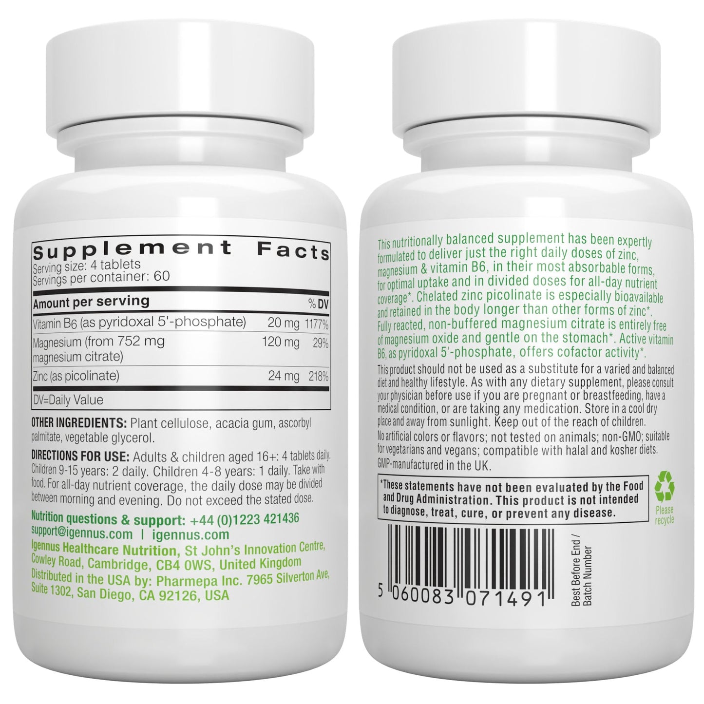 Igennus Neurobalance High Absorption Zinc Magnesium & B6 Complex | Cognitive Support, Calm Focus & Relaxation, Chelated Zinc & Fully Reacted Magnesium, Vegan, Non-GMO, 120 Small Tablets