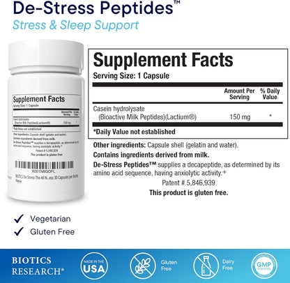 BIOTICS RESEARCH De-Stress Patented Nutrient Designed to Support Calmness, Healthy Sleep Habits, All-Natural Supports Mental Wellness & Calm. 30 Capsules