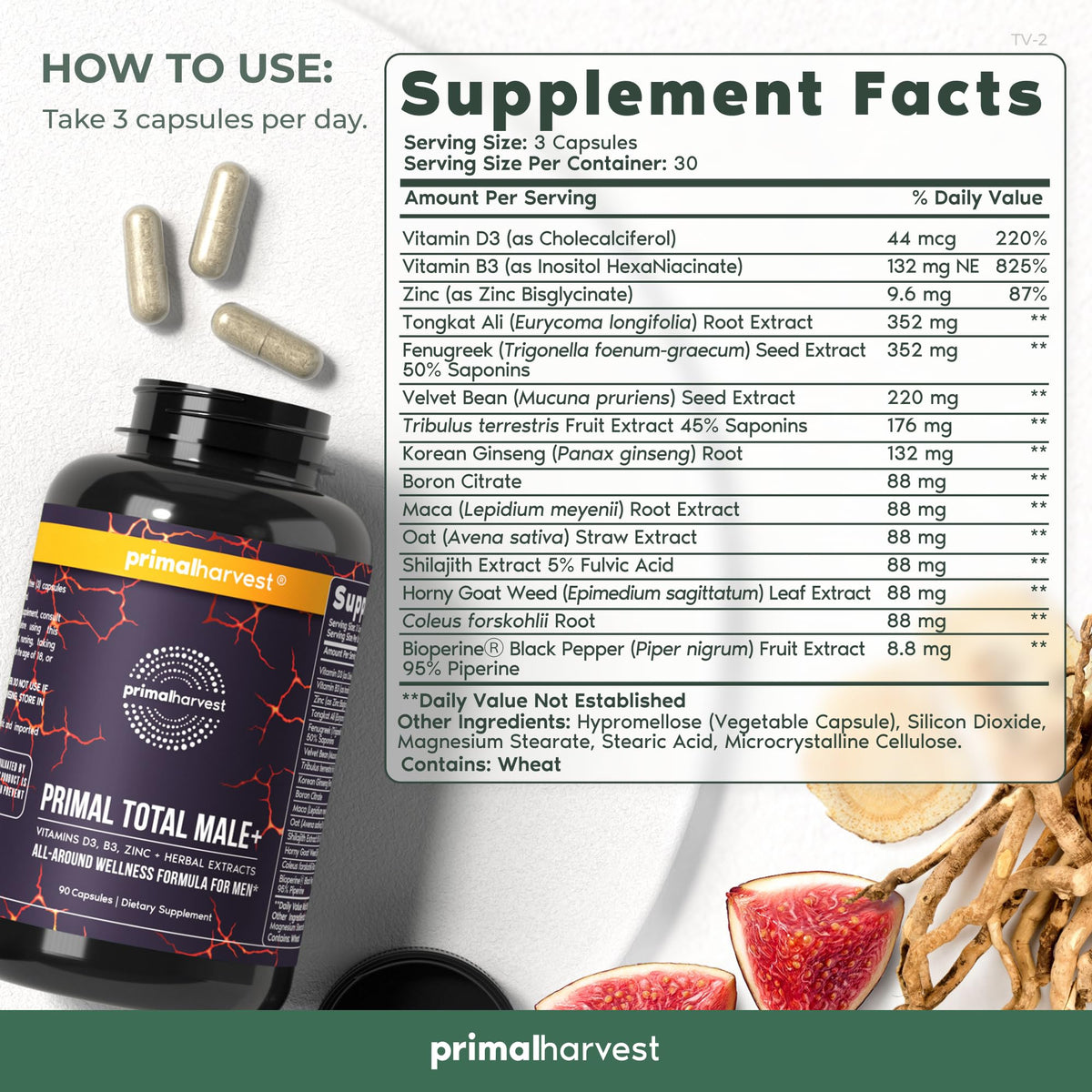 Primal Harvest Primal Total Male Natural Tribulus Terrestris, Fenugreek, Korean Ginseng