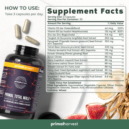 Primal Harvest Primal Total Male Natural Tribulus Terrestris, Fenugreek, Korean Ginseng