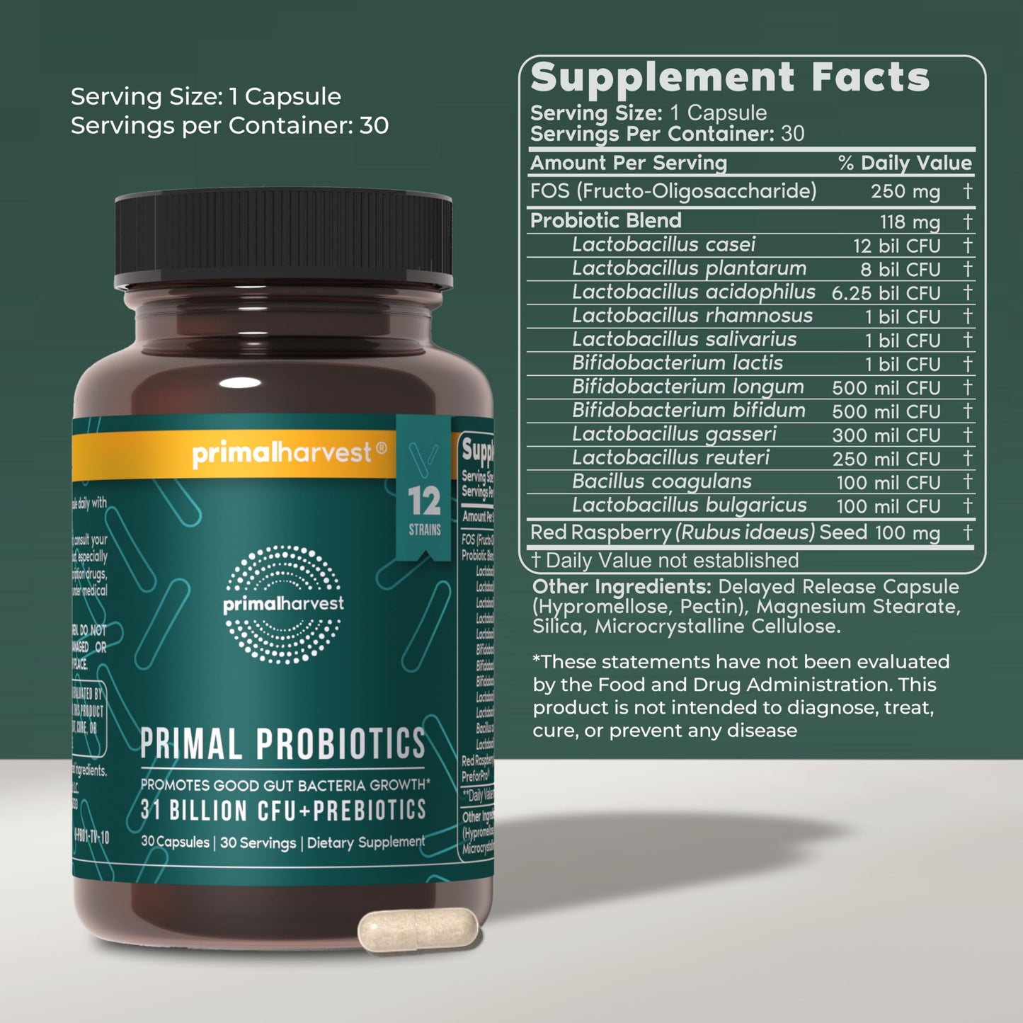 Primal Harvest Probiotic - Daily Supplement, Gluten, Dairy & Soy Free, Vegan