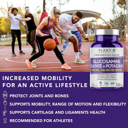 PLANT.O NUTRITION Glucosamine Sulfate with Potassium | Strong Joint Support Supplement | Supports Cartilage and Connective Tissues | Aids Knee and Bone Structure | 120 Tablets
