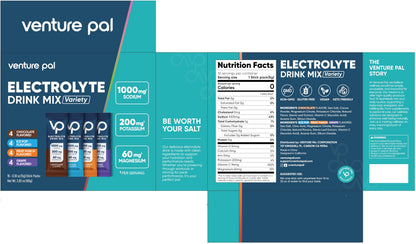 Venture Pal High Sodium Sugar-Free Electrolytes Powder Packets, 16 Sticks | Hydration Packets with Sodium, Potassium & Magnesium, Zero Calories, Keto, Vegan, and Paleo Friendly