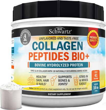 Collagen Peptides Powder for Women and Men, 16oz, 41 Servings, Unflavored