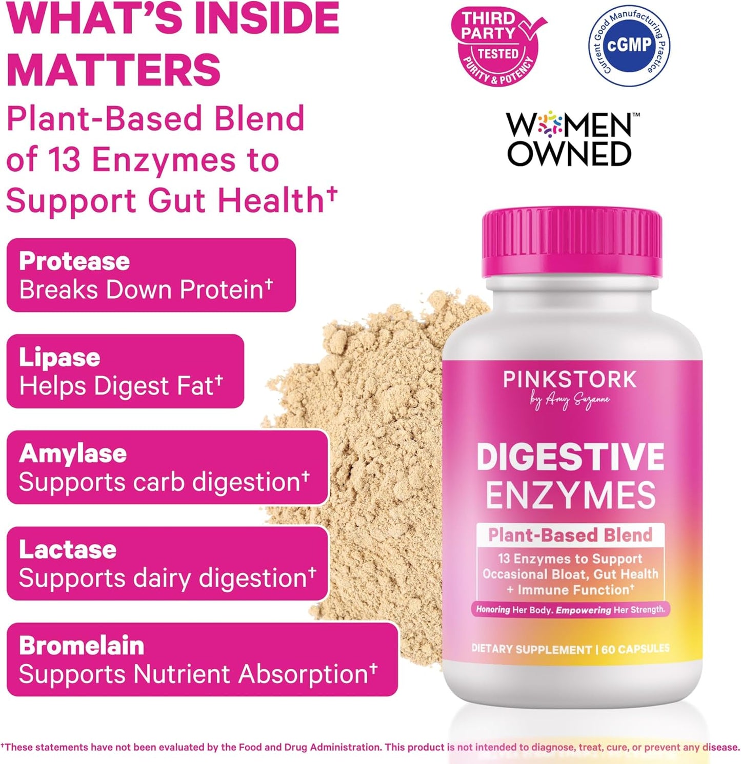 Pink Stork Digestive Enzymes for Women, 60 Capsules | 13 Plant-Based Enzymes + Amla, Supports Digestion & Gut Health, Bloating & Nutrient Absorption, GLP-1 Wellness, Vegan