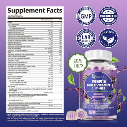 Migcopat Multivitamin for Men Gummies Bundle (2 Pack), Sugar-Free, Omega-3, Probiotics, Vitamins A–E & B, Berry & BlackBerry Flavor