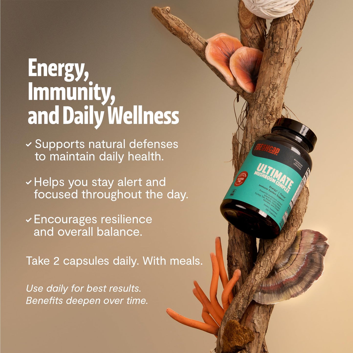 Premium Organic Mushroom Coffee – 12:1 Fruiting Body Extract – 29% Beta-Glucans – Smooth Tasting, 3rd-Party Tested for Clean Energy, No Jitters, Focus, Immune Support (15 Servings)