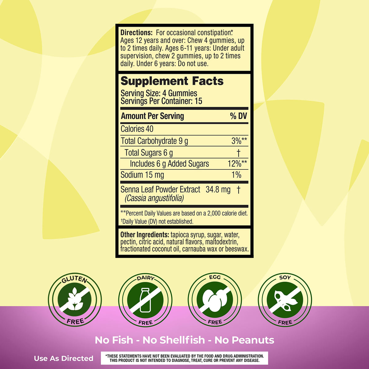 Senokot Dietary Supplement Laxative Gummies, Natural Senna Extract, Gentle, Overnight Relief