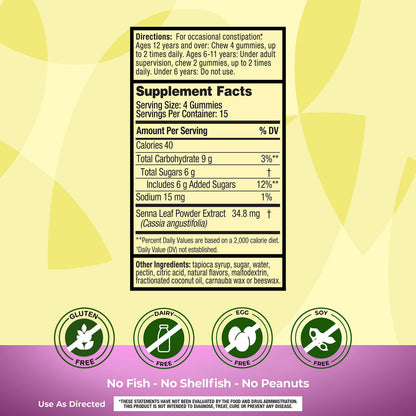 Senokot Dietary Supplement Laxative Gummies, Natural Senna Extract, Gentle, Overnight Relief