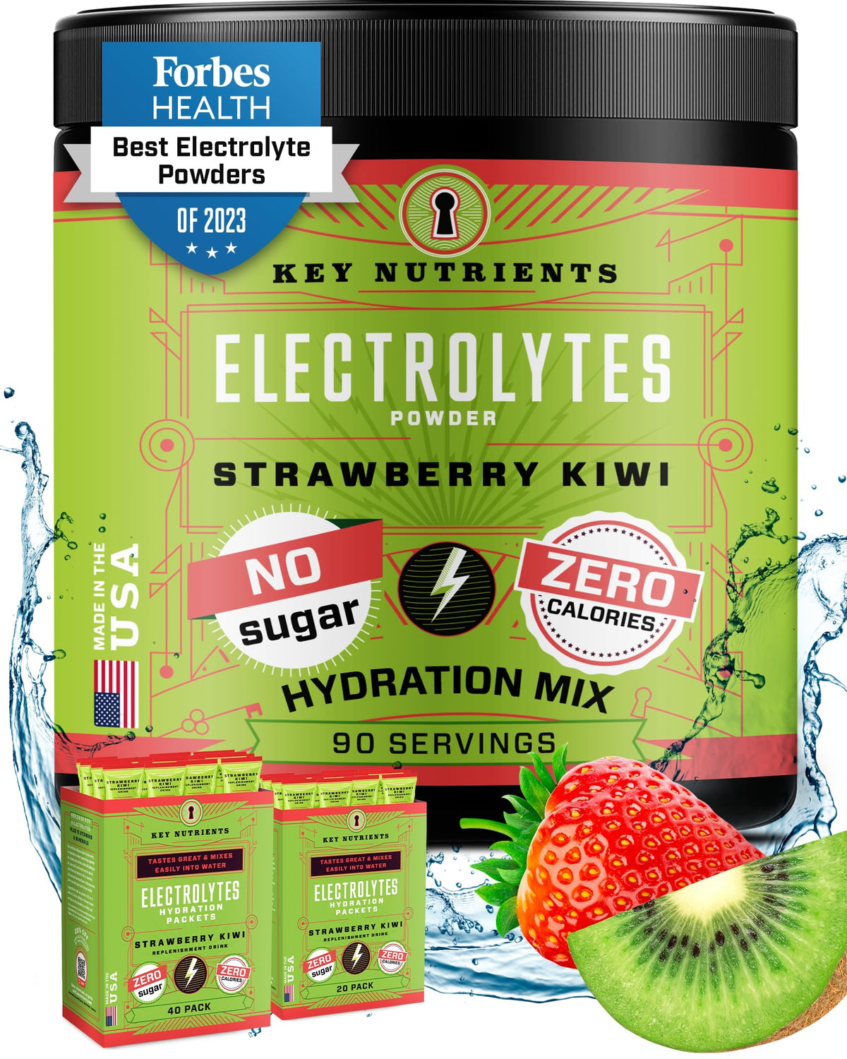 KEY NUTRIENTS Multivitamin Electrolytes Powder No Sugar - Juicy Strawberry Kiwi 