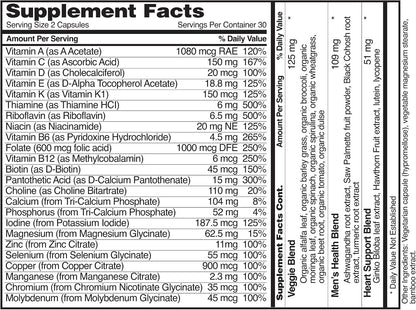 Snap Supplements Men's Daily Multivitamins, 60 Capsules, 30-Day Supply | Daily Vitamins & Minerals for Men - Vitamin D, B12, Zinc, Herbs & Vitamin C for Energy & Immune Support, Multivitamin for Men