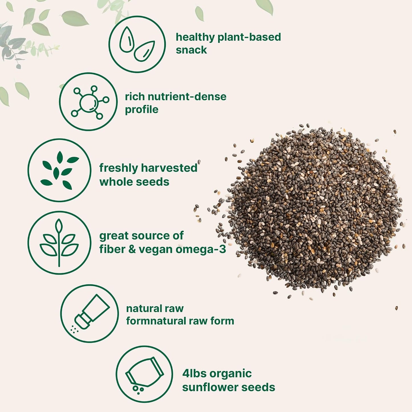 Micro Ingredients Organic Chia Seeds, 4lbs | Contains Omega-3s | Non-GMO | Excellent Source of Fiber | Plant Based Protein | Raw Chia Seed Source | Great for Baking, Smoothies & Pudding | Gluten Free