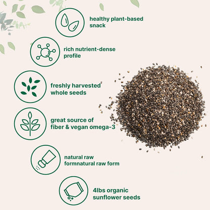 Micro Ingredients Organic Chia Seeds, 4lbs | Contains Omega-3s | Non-GMO | Excellent Source of Fiber | Plant Based Protein | Raw Chia Seed Source | Great for Baking, Smoothies & Pudding | Gluten Free