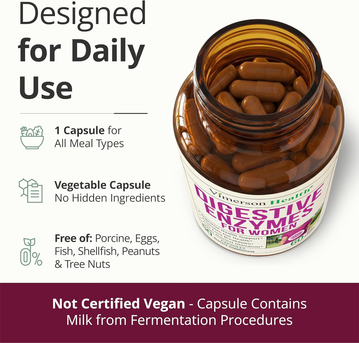 Digestive Enzymes for Women - 18 Active Enzymes, Bloating Relief - 60 Caps