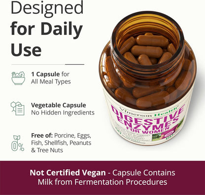 Digestive Enzymes for Women - 18 Active Enzymes, Bloating Relief - 60 Caps