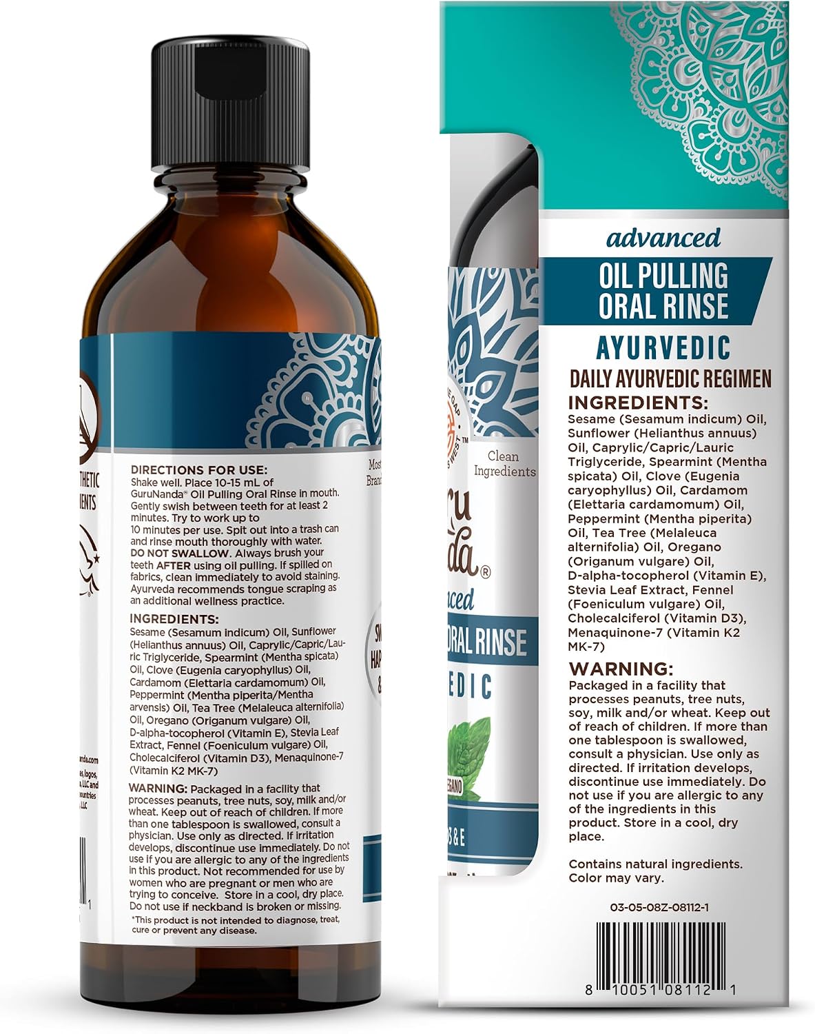 GuruNanda Advanced Oil Pulling Mouthwash with Oregano Oil & Sesame Oil, 8oz
