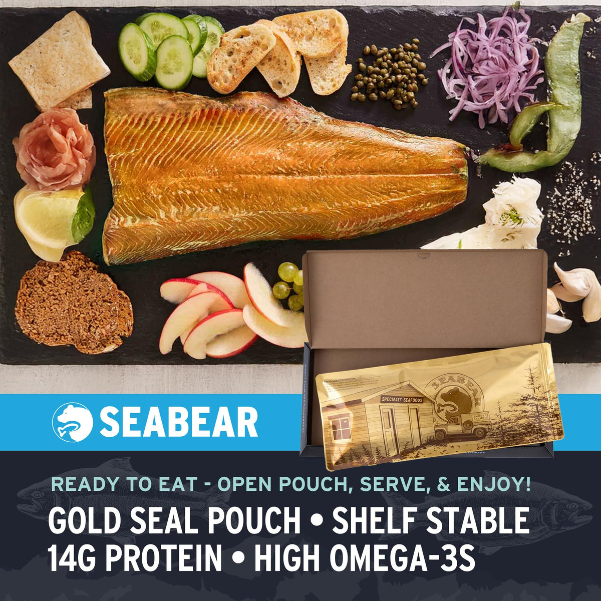 SeaBear Smoked Salmon Trio 18oz (3 x 6oz) Fillets Gift Box – Wild Alaska Sockeye, Wild Pink & Coho Fillets, Shelf Stable, Ready to Eat, 18 Ounce (3 x 6 Ounce) Filets