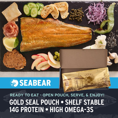 SeaBear Smoked Salmon Trio 18oz (3 x 6oz) Fillets Gift Box – Wild Alaska Sockeye, Wild Pink & Coho Fillets, Shelf Stable, Ready to Eat, 18 Ounce (3 x 6 Ounce) Filets