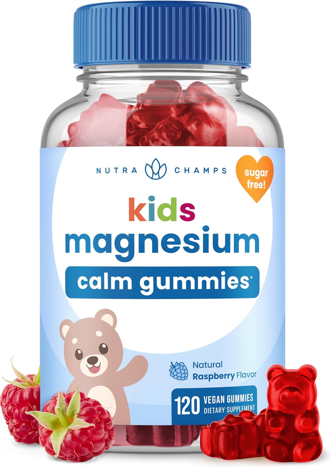 NutraChamps 120 Kids Magnesium Gummies - Sugar Free Calm Magnesium Gummies for Kids - 4 Month Supply - Supports Bone Health, Sleep