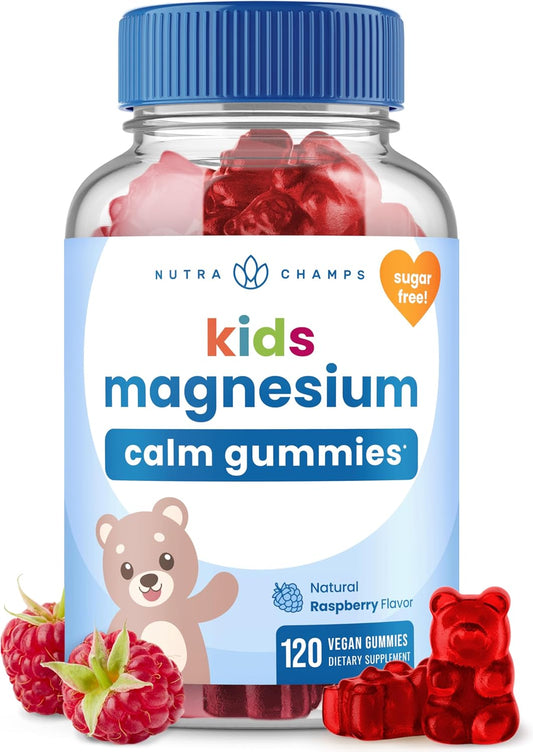 NutraChamps 120 Kids Magnesium Gummies - Sugar Free Calm Magnesium Gummies for Kids - 4 Month Supply - Supports Bone Health, Sleep