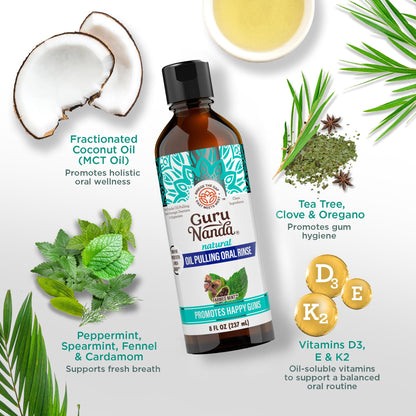 GuruNanda Coconut Oil Pulling Mouthwash with Vitamins, Farmed Mint, 16 oz